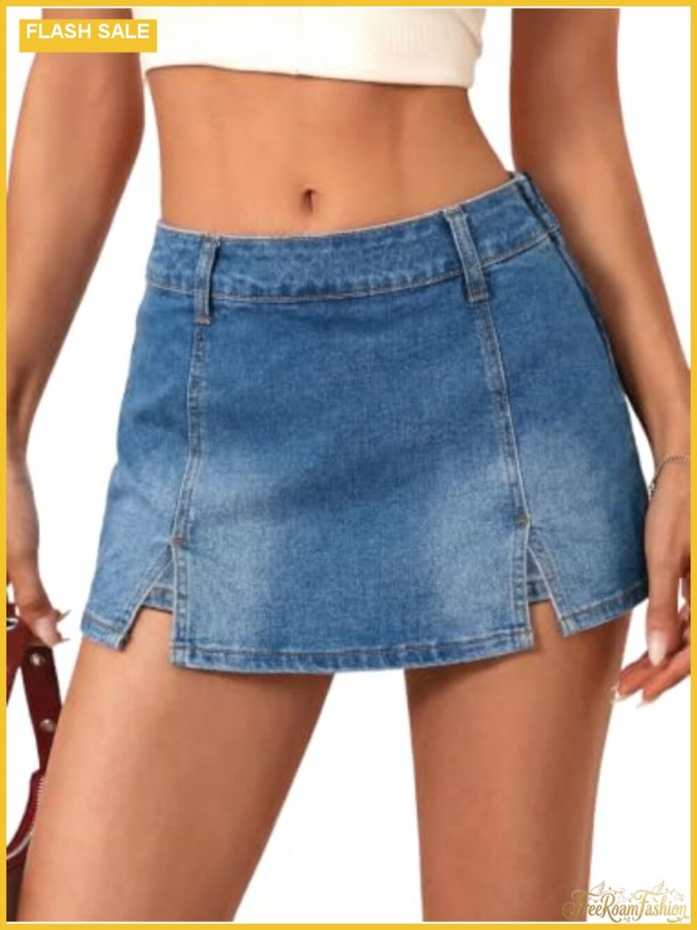 EMMIOL Denim Mini Skirt Skort with Built-in Shorts Stretch Mid Waisted